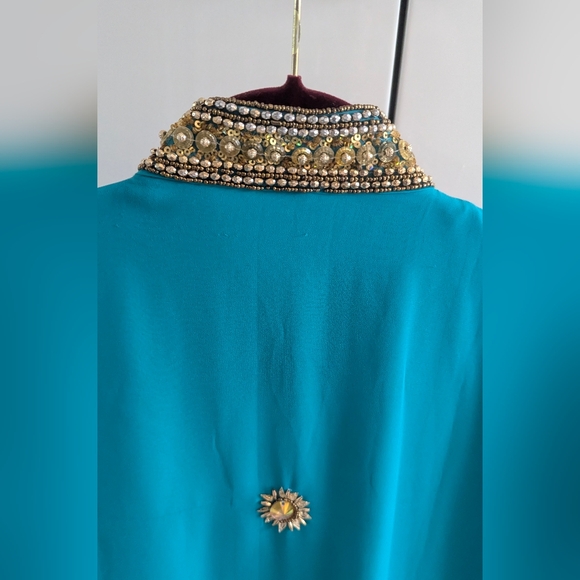 Arabian Party Dress Middle Eastern Blue Teal Turquoise Caftan Embellished beaded - Picture 10 of 12